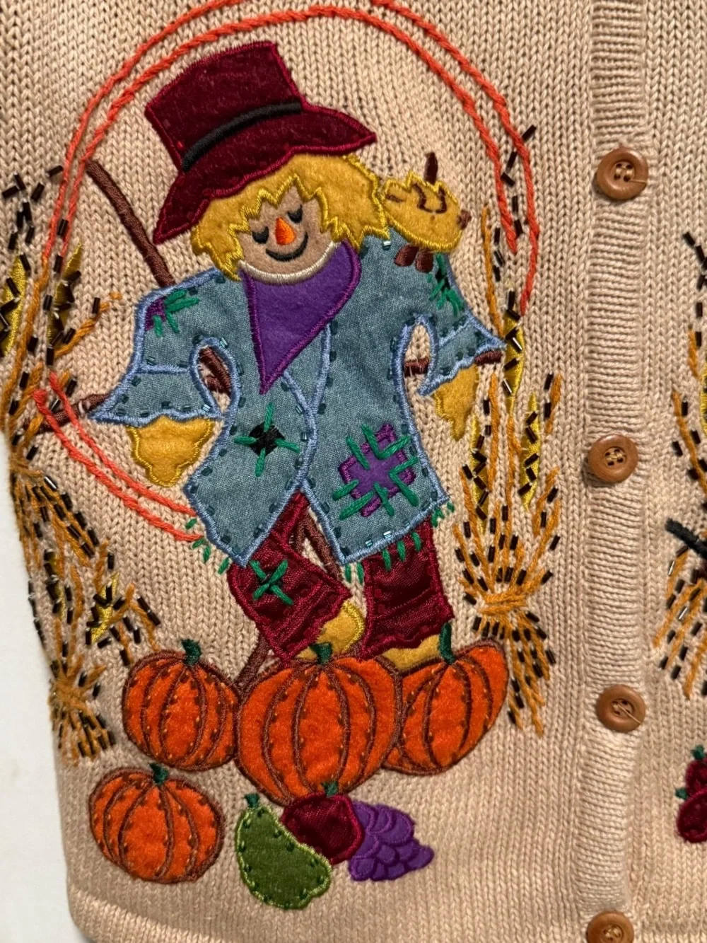 Vintage Bobbie Brooks 90's Fall Harvest Teacher Sweater Vest Button Front Small